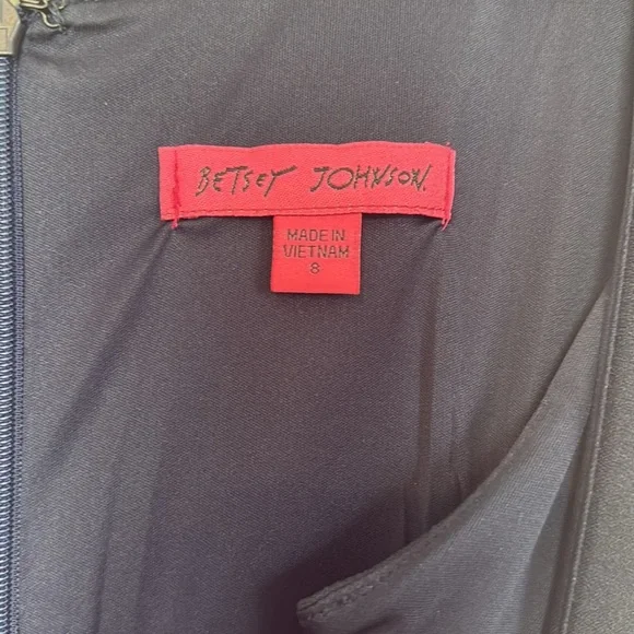 Betsey Johnson Women's Navy Blue Scuba Crepe Embroidered Midi Dress Size 8 - Picture 6 of 10